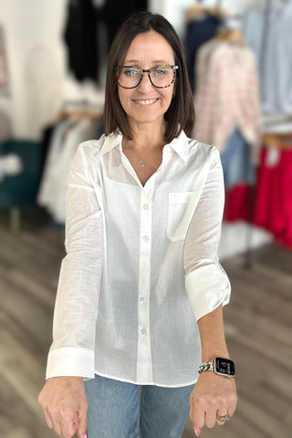 Charlie B White Rolled Sleeve Blouse - The Funky Zebras Clear Lake