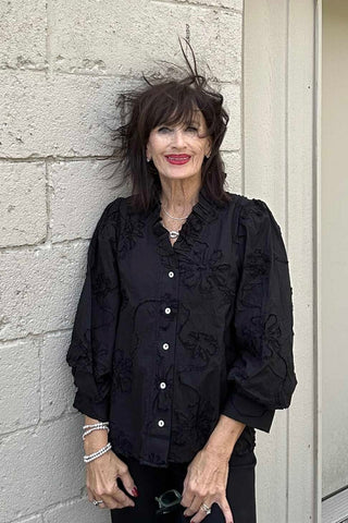 Corinne Black Puff Sleeve Top - The Funky Zebras Clear Lake