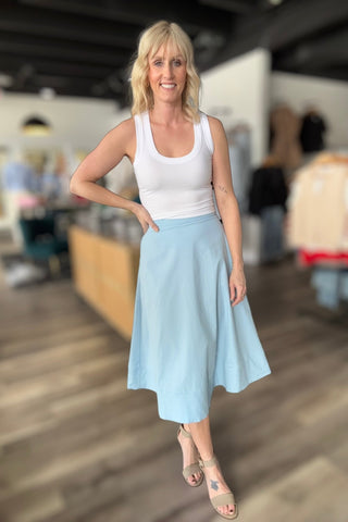 Eleanor Sky Blue Midi Skirt - The Funky Zebras Clear Lake