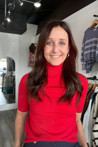 Elizabeth Red Mock Neck - The Funky Zebras Clear Lake