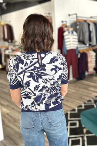 Emilee Floral Jacquard Puff Short Sleeve Sweater - The Funky Zebras Clear Lake