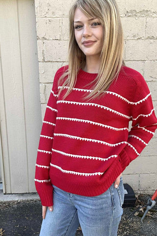 Estee Red Striped Sweater - The Funky Zebras Clear Lake