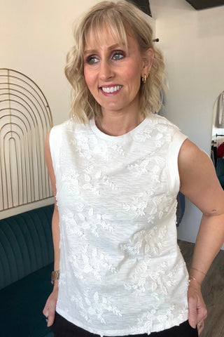 Frannie White Sleeveless Crew - The Funky Zebras Clear Lake