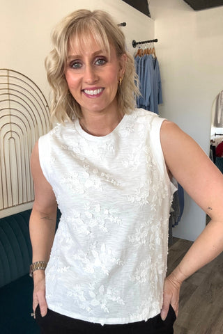 Frannie White Sleeveless Crew - The Funky Zebras Clear Lake
