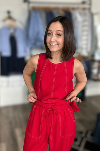 Hanna Contrast Stitch Wide Leg Pants - The Funky Zebras Clear Lake