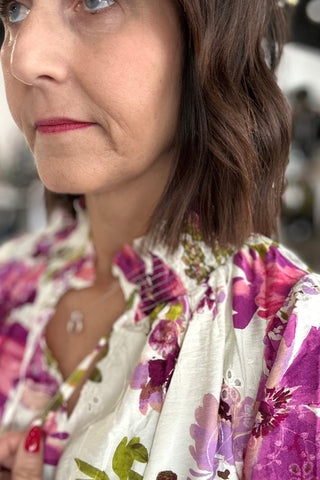 Iva Floral Printed Eylet Blouse - The Funky Zebras Clear Lake