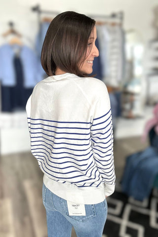 Jana Off White & Blue Striped Long Sleeve Sweater - The Funky Zebras Clear Lake