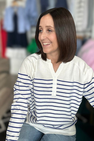 Jana Off White & Blue Striped Long Sleeve Sweater - The Funky Zebras Clear Lake