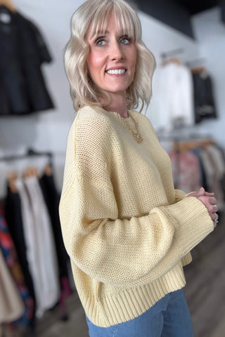 Jillian Butter Balloon Sleeve Sweater - The Funky Zebras Clear Lake