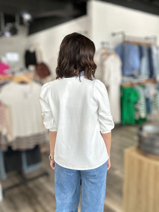 Kirsten Off White Three Quarter Sleeve Top with Bow Detail - The Funky Zebras Clear Lake