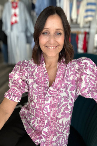 Leanne Pink Ruffle Smocked Blouse - The Funky Zebras Clear Lake