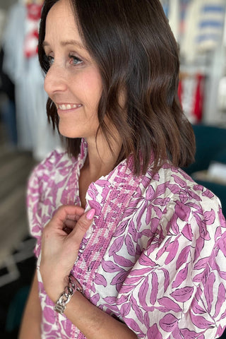 Leanne Pink Ruffle Smocked Blouse - The Funky Zebras Clear Lake