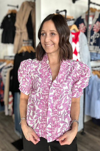 Leanne Pink Ruffle Smocked Blouse - The Funky Zebras Clear Lake