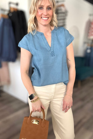 Lillian Chambray Top - The Funky Zebras Clear Lake
