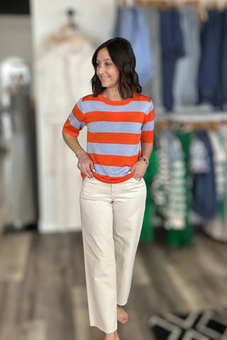 Lindy Orange & Lavender Color Block Sweater - The Funky Zebras Clear Lake