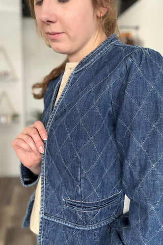 Marie ZIP - UP FRONT CLOSURE QUILTED DENIM JACKET - The Funky Zebras Clear Lake