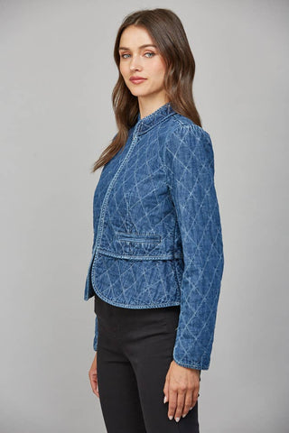 Marie ZIP - UP FRONT CLOSURE QUILTED DENIM JACKET - The Funky Zebras Clear Lake
