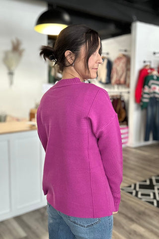 Marley Magenta Mock Neck Sweater - The Funky Zebras Clear Lake