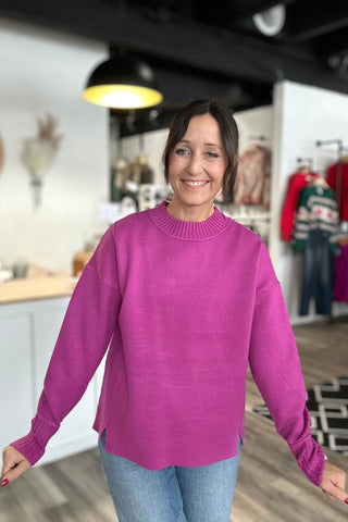 Marley Magenta Mock Neck Sweater - The Funky Zebras Clear Lake