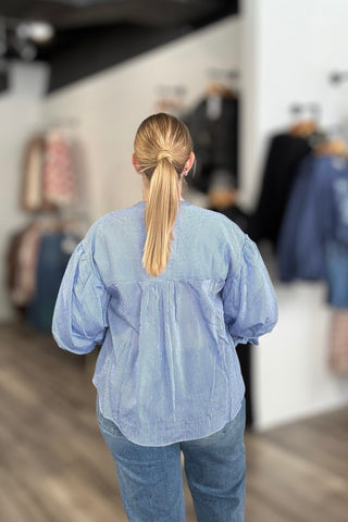 Mary Pinstripe Bubble Sleeve Blouse - The Funky Zebras Clear Lake