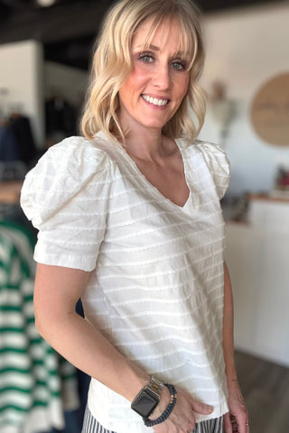 Maxine White Texture V Neck Top - The Funky Zebras Clear Lake