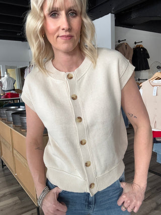 Mira Cream Button Front Short Sleeve Cardigan - The Funky Zebras Clear Lake