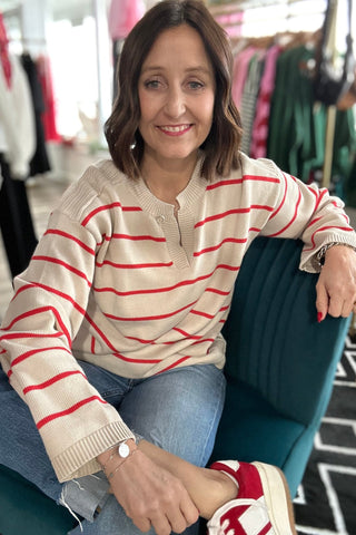 Miranda Stripe Split Neck Sweater - The Funky Zebras Clear Lake