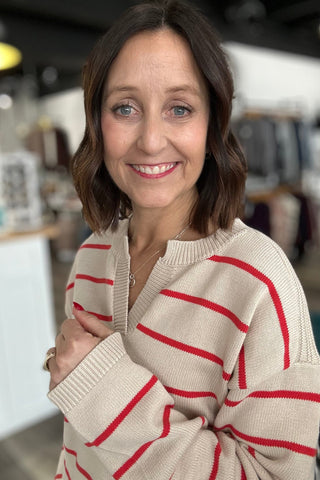 Miranda Stripe Split Neck Sweater - The Funky Zebras Clear Lake