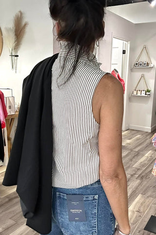 Miranda Taupe Frill Detail Striped Button Down - The Funky Zebras Clear Lake