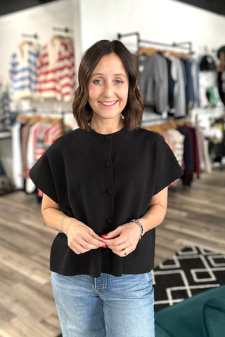 Mollie Cap Sleeve Button Down Vest Top - The Funky Zebras Clear Lake