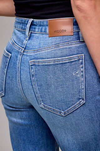 Rayna Dark Wash Cuffed High Rise Classic Straight Jeans - The Funky Zebras Clear Lake