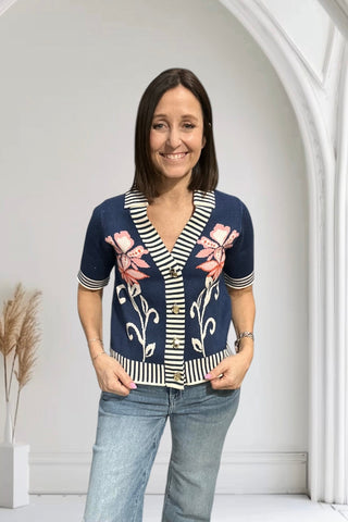 Renee V - Neck Navy Floral Sweafer - The Funky Zebras Clear Lake