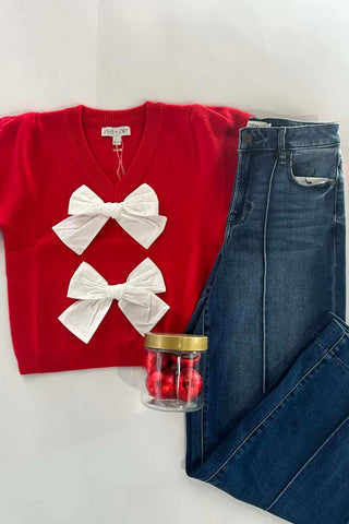 Riley Puff Sleeve Bow Sweater - The Funky Zebras Clear Lake