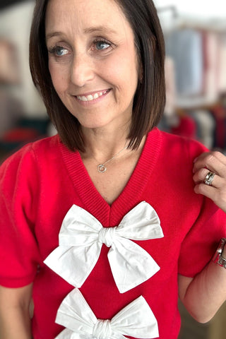 Riley Puff Sleeve Bow Sweater - The Funky Zebras Clear Lake