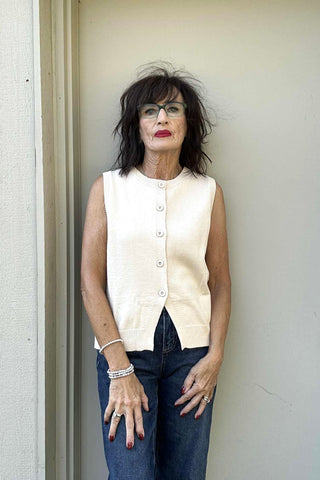 Sabrina Sleeveless Front Button Sweater - The Funky Zebras Clear Lake