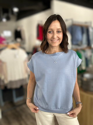 Sandi Blue Brushed Modal Pleated Top - The Funky Zebras Clear Lake