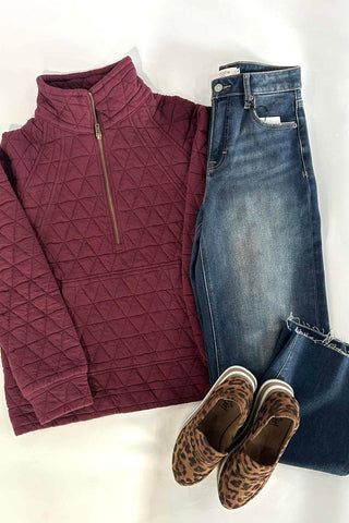 Sara Burgundy Knit Half Zip - The Funky Zebras Clear Lake