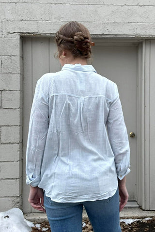 Shelby Pinstripe Button Up Top - The Funky Zebras Clear Lake