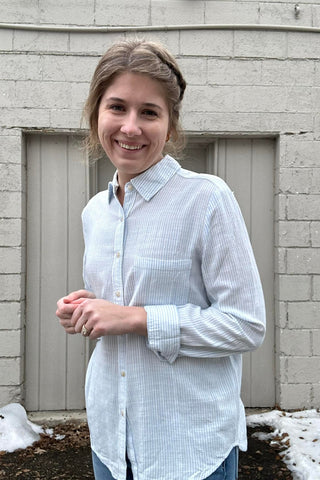 Shelby Pinstripe Button Up Top - The Funky Zebras Clear Lake