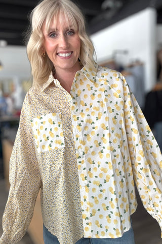 Shirley Lemon Button Down Top - The Funky Zebras Clear Lake