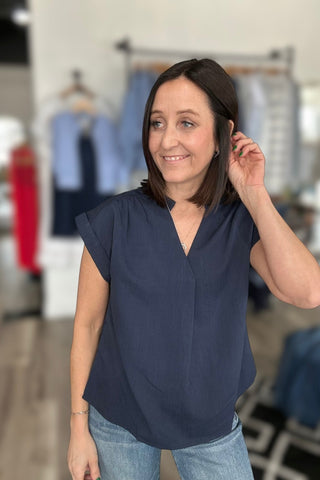 Sierra Navy Woven Cap Sleeve Top - The Funky Zebras Clear Lake