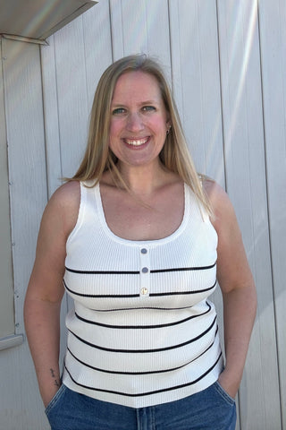 Staci Blue & White Striped Sweater Tank - The Funky Zebras Clear Lake
