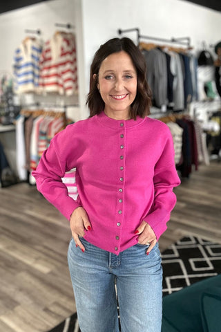 Sylvie ROUND NECKLINE BUTTON CLOSURE CARDIGAN - The Funky Zebras Clear Lake