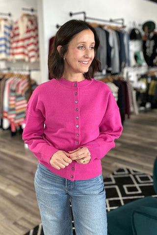 Sylvie ROUND NECKLINE BUTTON CLOSURE CARDIGAN - The Funky Zebras Clear Lake