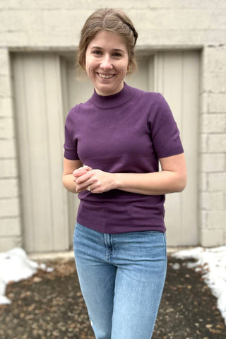 Sylvie Short Sleeve Mock Neck Sweater - The Funky Zebras Clear Lake