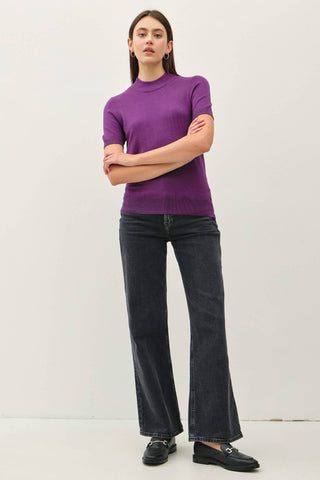 Sylvie Short Sleeve Mock Neck Sweater - The Funky Zebras Clear Lake