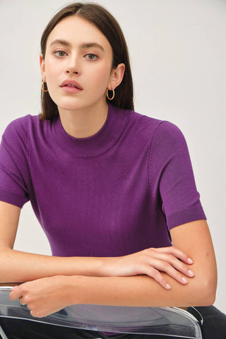 Sylvie Short Sleeve Mock Neck Sweater - The Funky Zebras Clear Lake