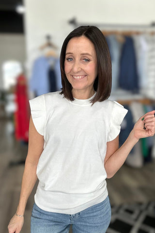 Tessa White Flutter Sleeve Sweater Top - The Funky Zebras Clear Lake
