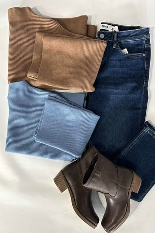 Tina Mock Ribbed Sweater - 2 Colors! - The Funky Zebras Clear Lake