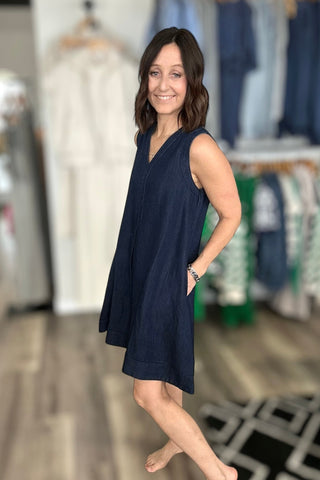 Vanessa V Neck Sleeveless Denim Dress - The Funky Zebras Clear Lake